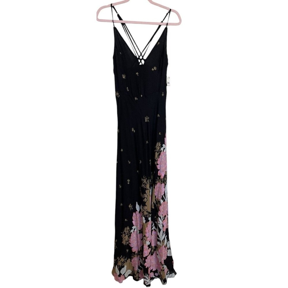 Free People Dress Womens Size Medium M Get To You Floral Black‎ Pink Maxi